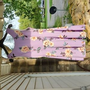 Lilac Lavender and Pink Floral Boutique Flare Skater Dress - Medium Easter